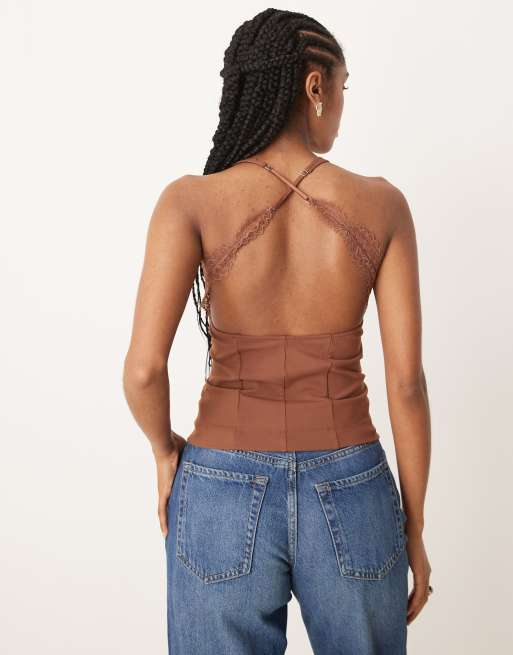 Free People looking good lace detail cami top in tan | ASOS