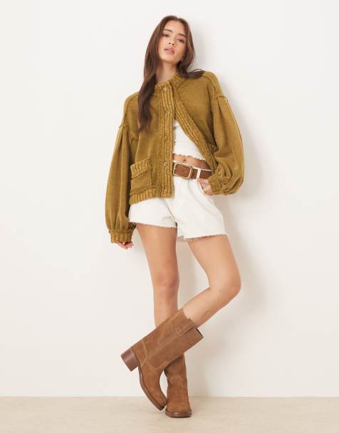 Free People loopback slouchy cardigan in fir green - view 1