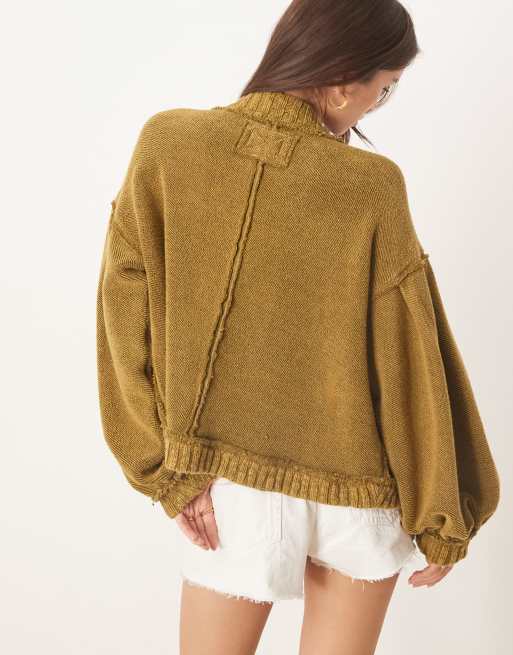 Free People loopback slouchy cardigan in fir green, 3 of 4