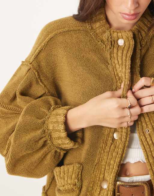 Free People loopback slouchy cardigan in fir green, 4 of 4