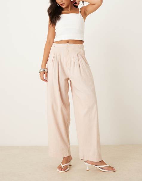 Free People lotta love linen pull on trousres in sand