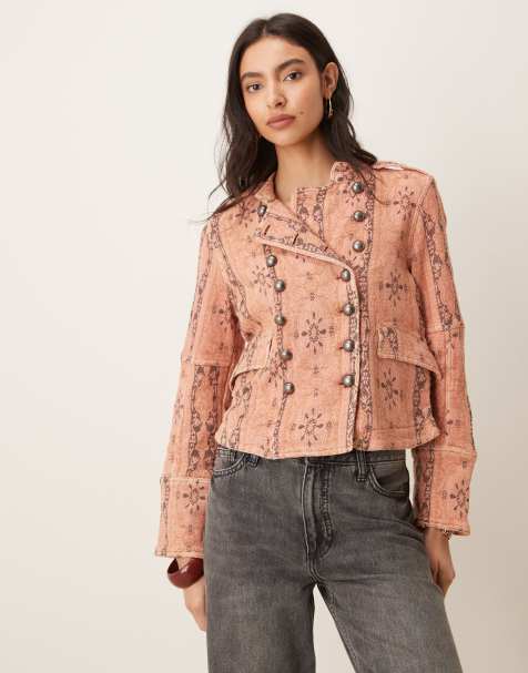 Free People lotty jacquard jacket in rose multi print