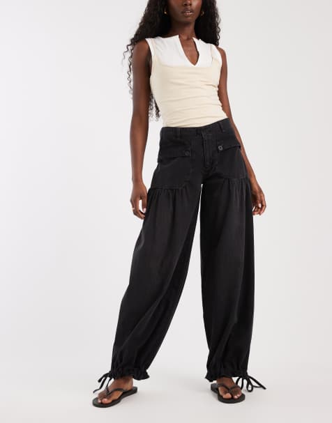 Free People - Lotus - Jeans grigio nero con fondo elasticizzato - view 1