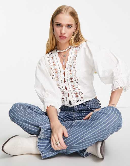 Free People - Louella - Top brodé - Blanc