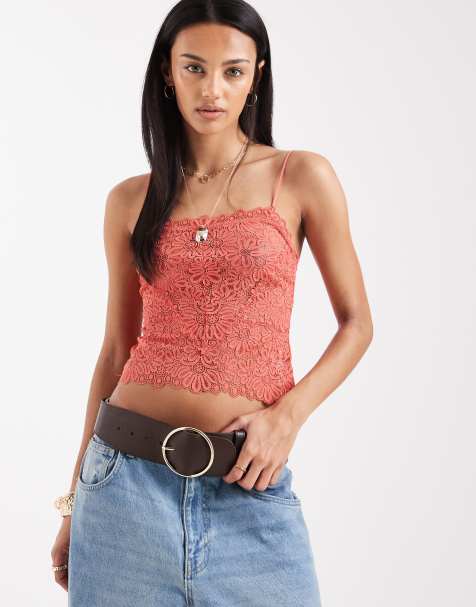 Free People love and lace cami top in high risk red - view 1