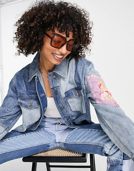 Free People Love Is Alive embroidered denim jacket in blue