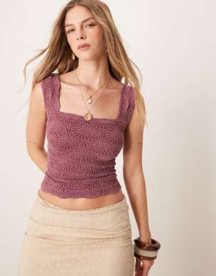 Free People Love Letter Floral Knit Camisole In Red