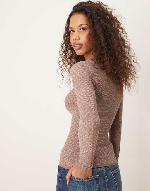 Free People Love Letter long sleeve top in chocolate, 2 of 4