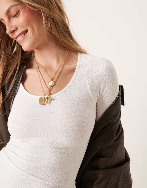 Free People love letter round neck long sleeve top in white