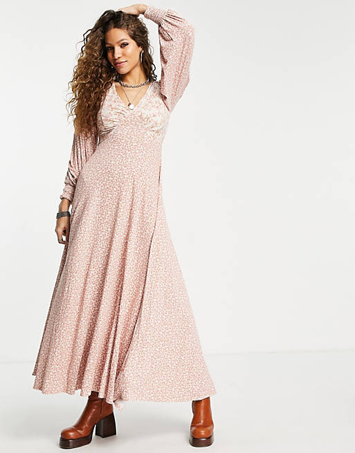 Free People Love Story floral print maxi dress in pink and ivory