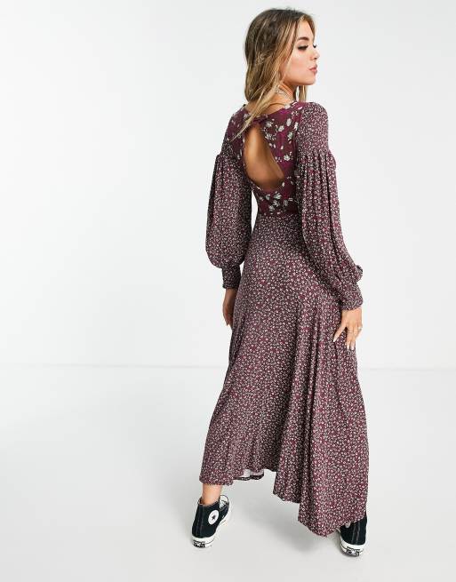 chinese dress ladies Free People Women's Love Story Maxi Dress, Raisin Combo, Purple, Floral, XS  (Women's 0-2) at Amazon Women's Clothing store