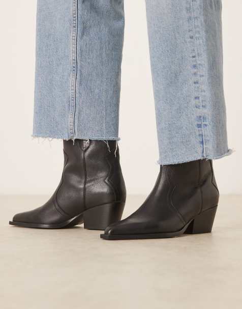 Free People low heel leather cowboy boots in black - view 1