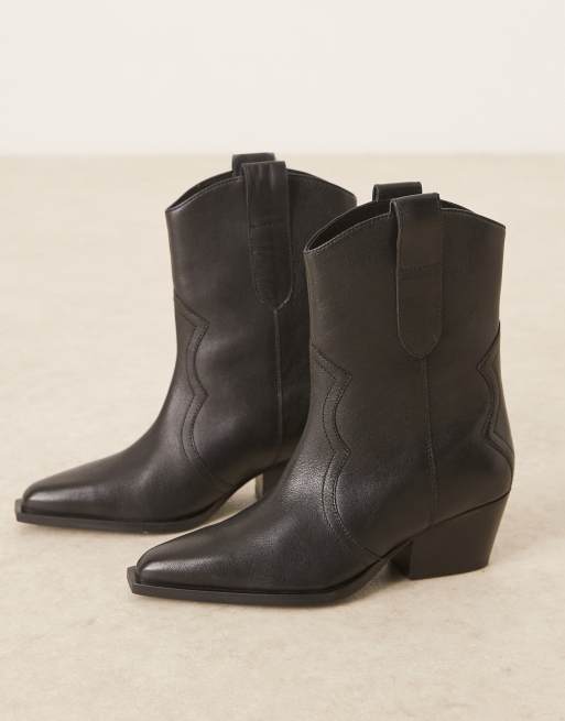 Free People low heel leather cowboy boots in black, 2 of 4