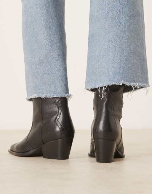 Free People low heel leather cowboy boots in black, 3 of 4