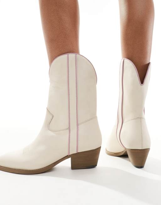 Free People low heel leather western boot in off white