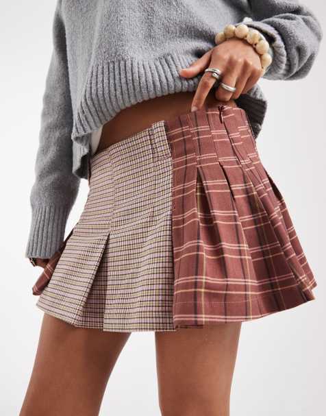 Free People low rise mini skirt in contrast check in rose plaid - view 1