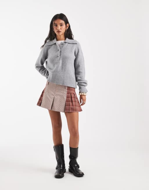 Free People low-rise mini skirt in contrast check in rose plaid, 2 of 5