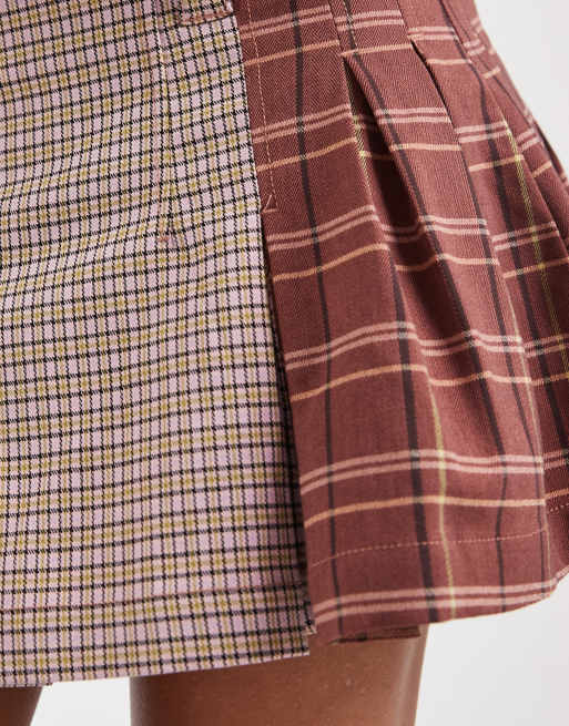 Free People low-rise mini skirt in contrast check in rose plaid, 4 of 5