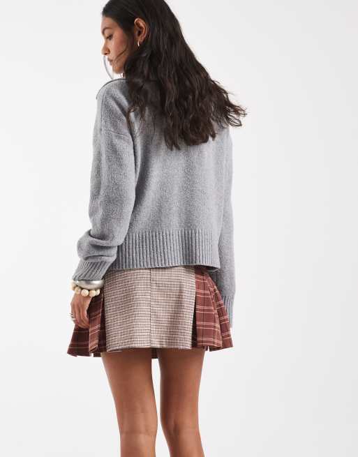 Free People low-rise mini skirt in contrast check in rose plaid, 5 of 5