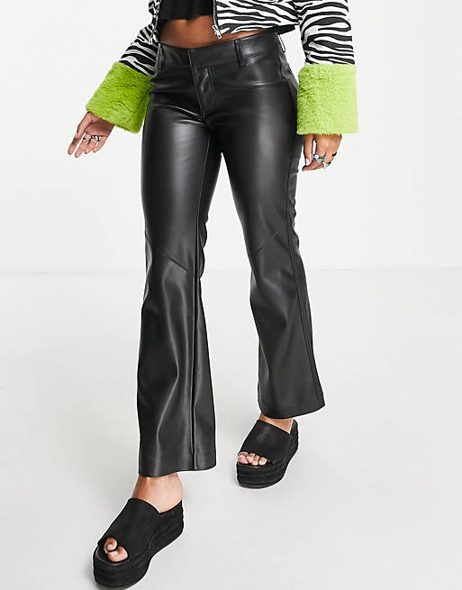 Free People low rise slim faux leather kick flares in black