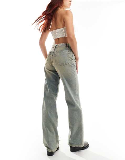 Free People low-waist wide leg jeans in mid blue - view 1