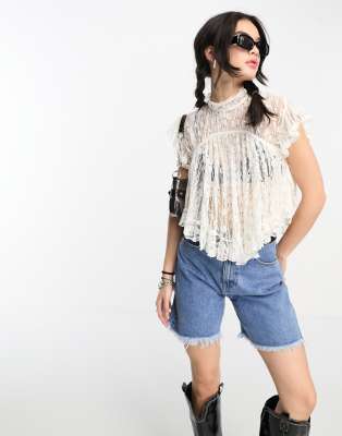 Free People lucea lace high neck tank top in white - ASOS Price Checker