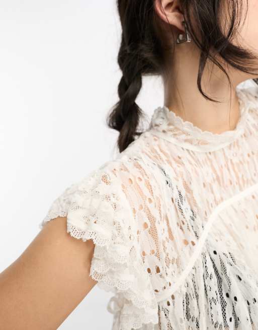 Free People lucea lace high neck tank top in white