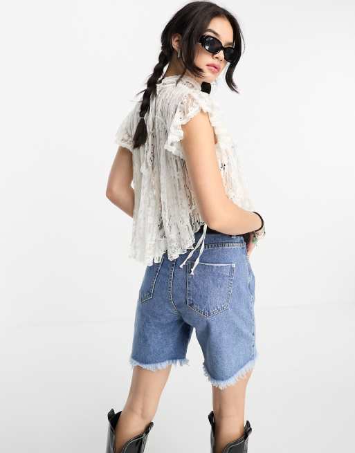 Free People lucea lace high neck tank top in white