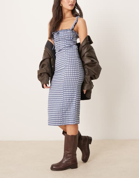 Free People lucinda gingham midi dress in indigo
