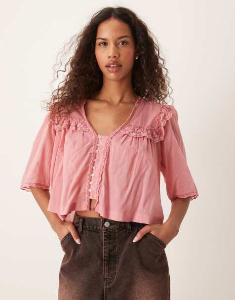 Free People Luna cropped boho blouse in pink - view 1