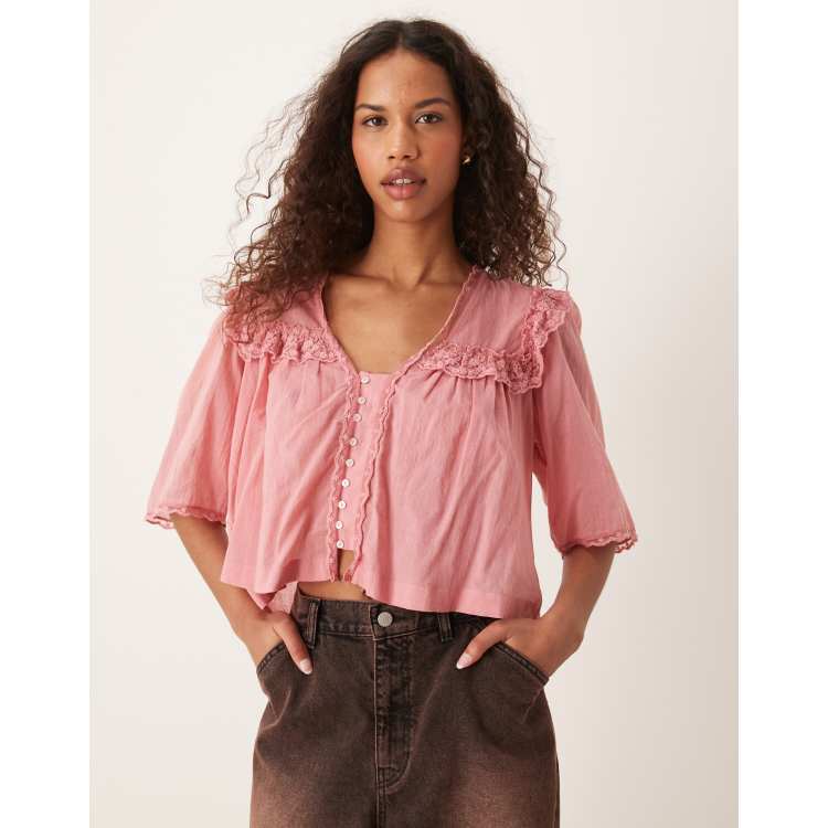 Free People luna cropped boho blouse in pink | ASOS