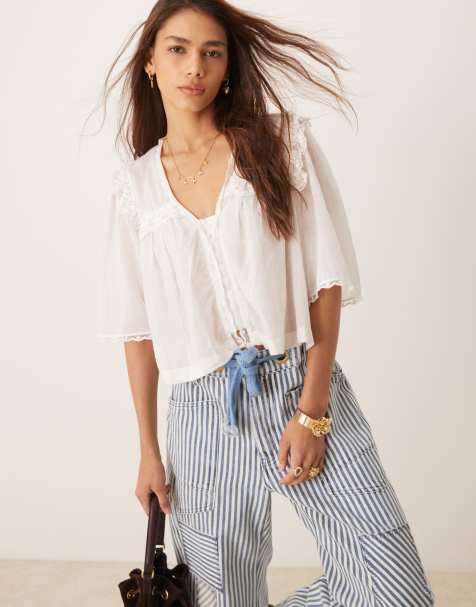 Free People luna cropped boho blouse in white - view 1