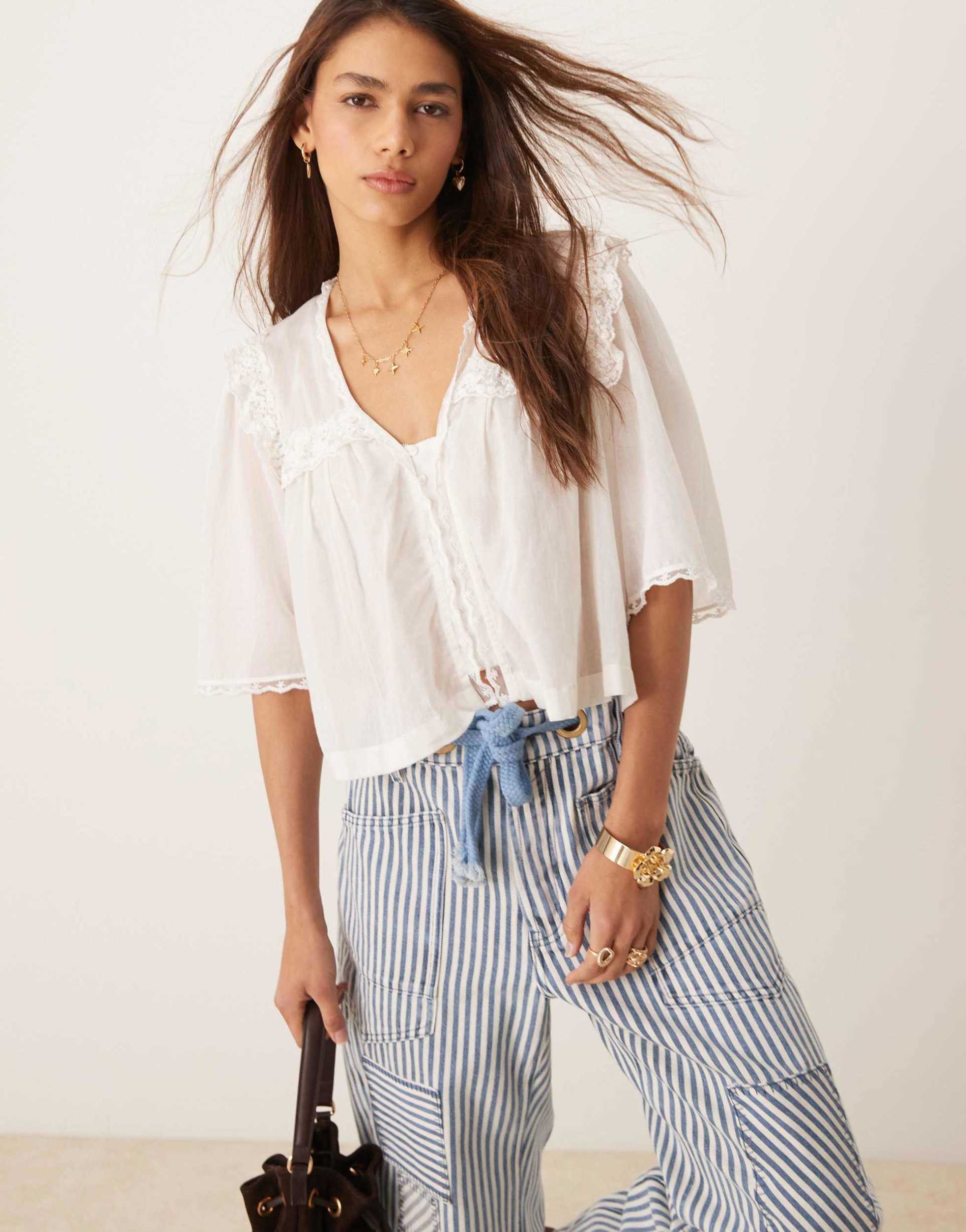 free people luna cropped boho blouse in white