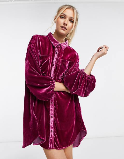 Velvet button up shirt dress sale