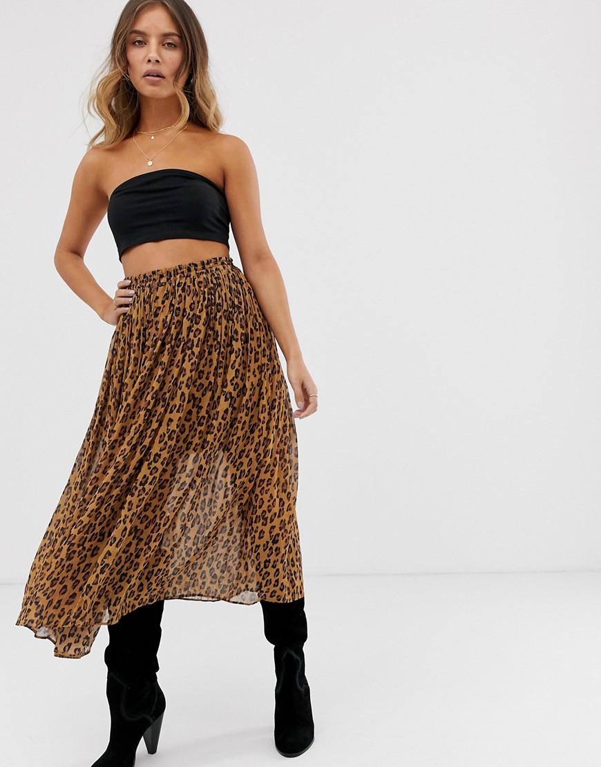 Free People Lydia leopard pleated skirt-Brown