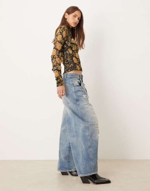 Free People Lyric high collared long sleeve top in orange floral print, 2 of 4