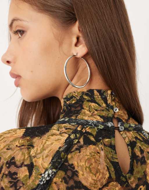 Free People Lyric high collared long sleeve top in orange floral print, 3 of 4