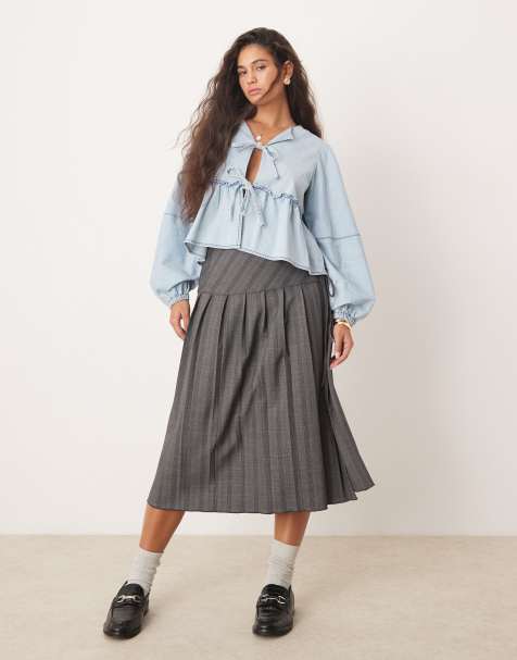 Free People - Lyseblå denimbluse med bindebånd foran - view 1