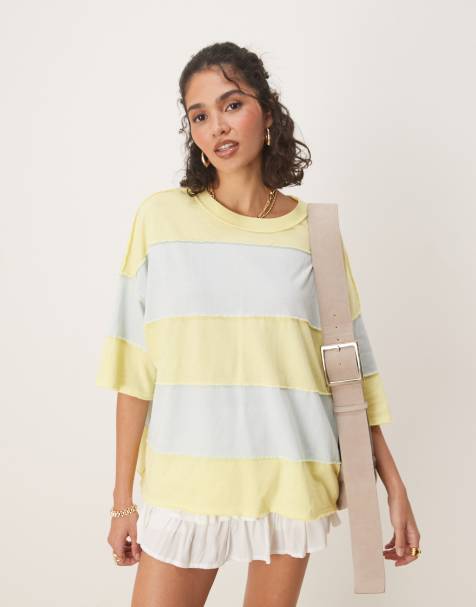 Free People maddie striped oversized t-shirt in yellow - view 1