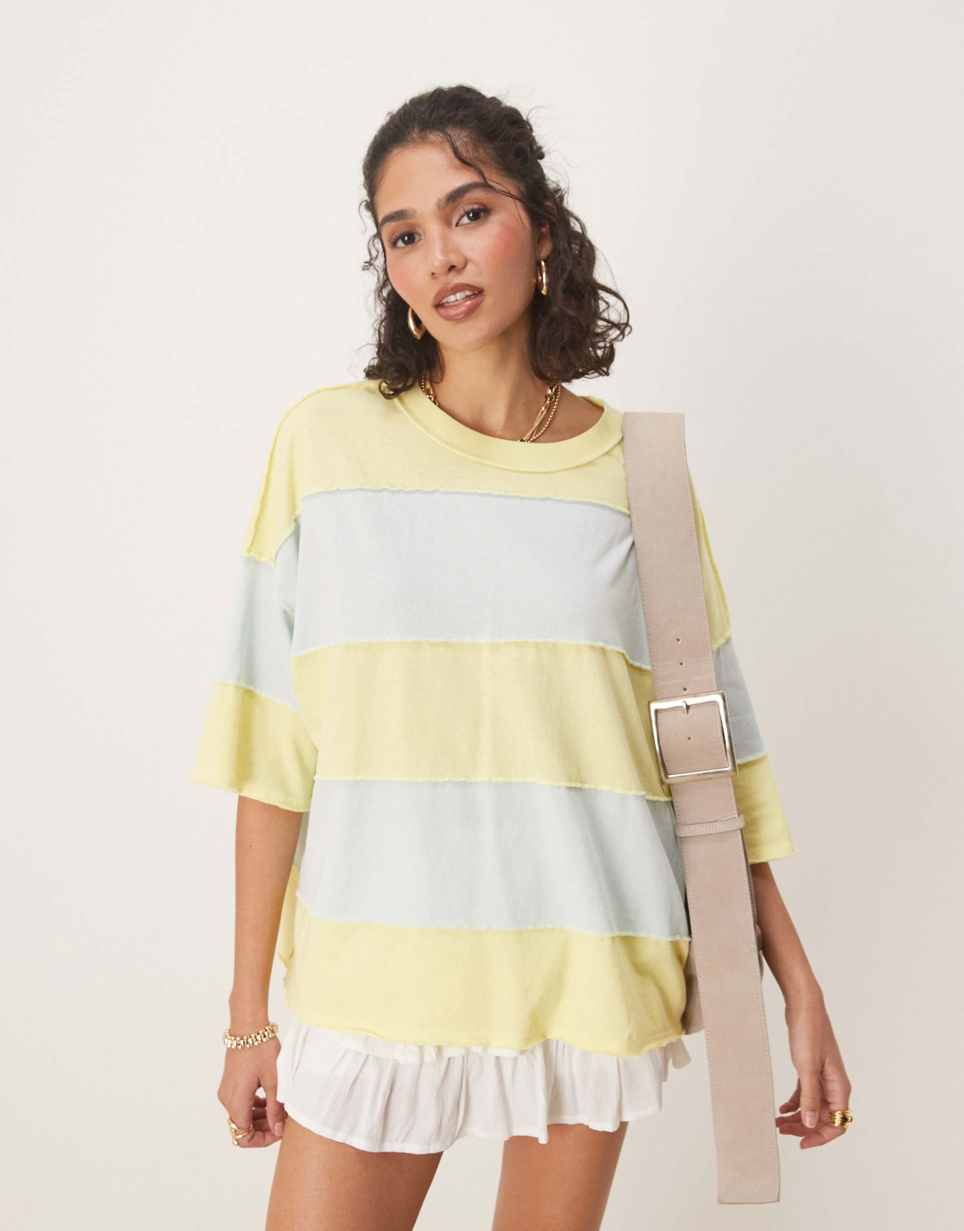 free people maddie striped oversized t-shirt in yellow
