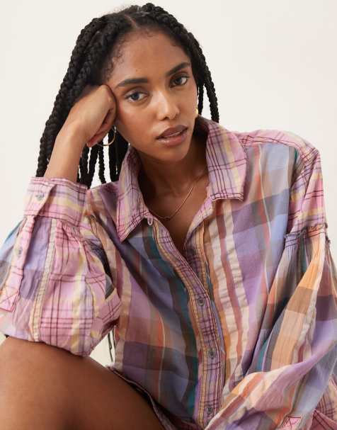 Free People Madras Dream plaid shirt in pink - view 1