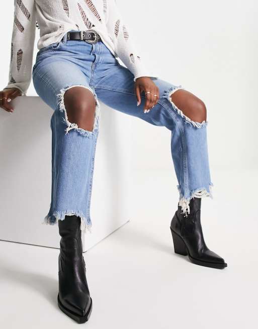 Free People Maggie mid rise straight jeans in mid indigo