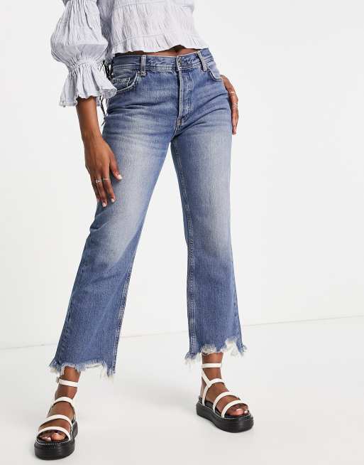 Free People - Maggie - Rechte jeans met halfhoge taille in blauw