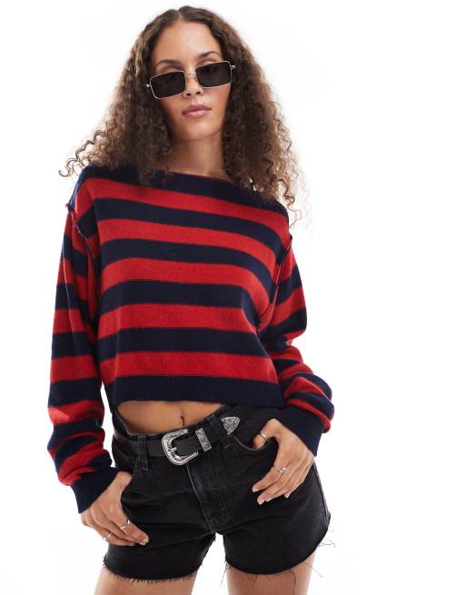 Free People - Maglione a righe multicolore con scollo a barchetta