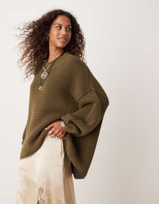 Free People maisie chunky two tone jumper in olive-Green