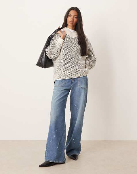 Free People maisie sweater in ivory black - view 1