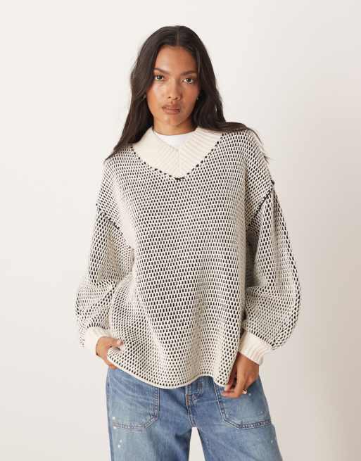 Free People maisie sweater in ivory black, 2 of 4