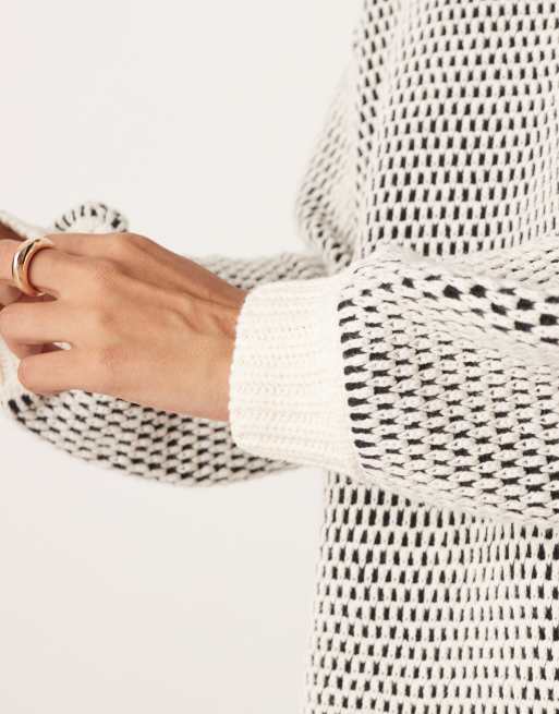 Free People maisie sweater in ivory black, 3 of 4