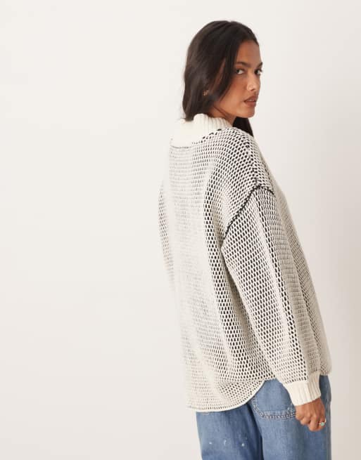 Free People maisie sweater in ivory black, 4 of 4