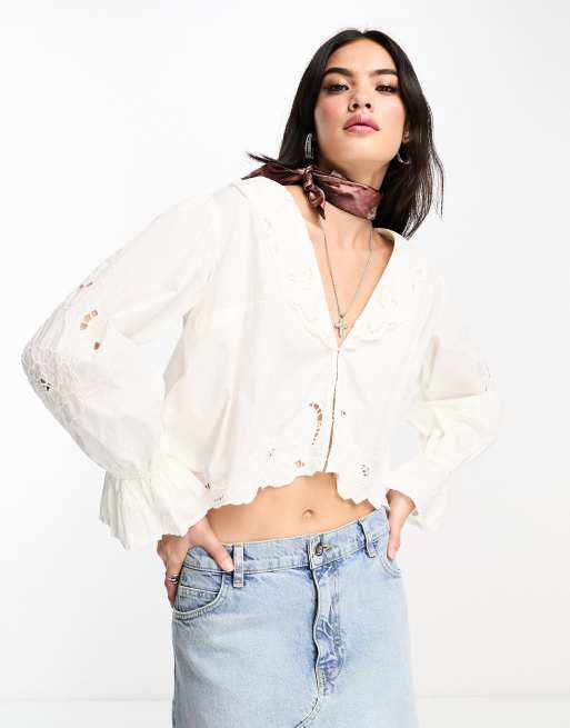 Free People – Maisie – Vit skjorta med hålbroderi, 2 av 4